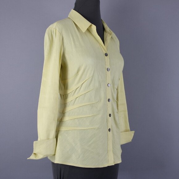 Nic + Zoe Sz S Yellow Collar Button 3/4 Sleeve Linen Polyester Blend Classic Top - Picture 5 of 13